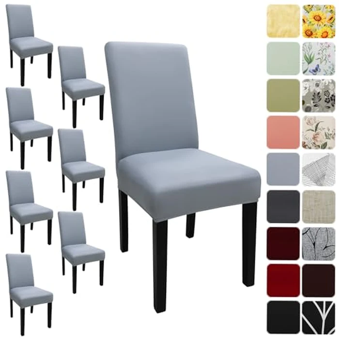 Keyroal Dining Room Chair Covers Set of 8, Stretch Solid Color Parsons Chair Slipcovers Spandex Removable Washable Kitchen Chair Protector Cover for Dining Room, Hotel, Ceremony(Light Grey) by Keyroal - Used - Very Good condition - CA$22.01