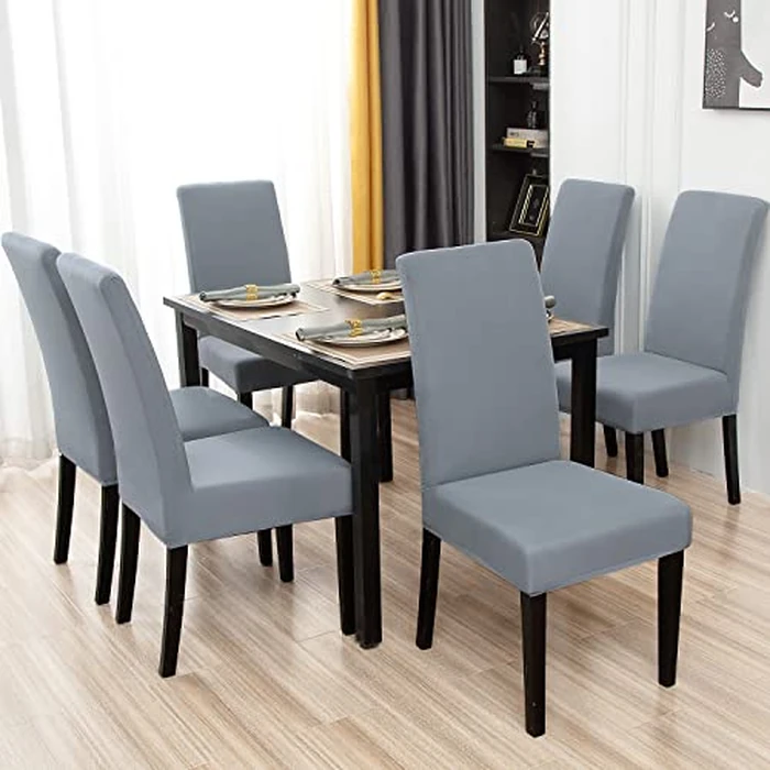 Keyroal Dining Room Chair Covers Set of 8, Stretch Solid Color Parsons Chair Slipcovers Spandex Removable Washable Kitchen Chair Protector Cover for Dining Room, Hotel, Ceremony(Light Grey) by Keyroal - Image 2