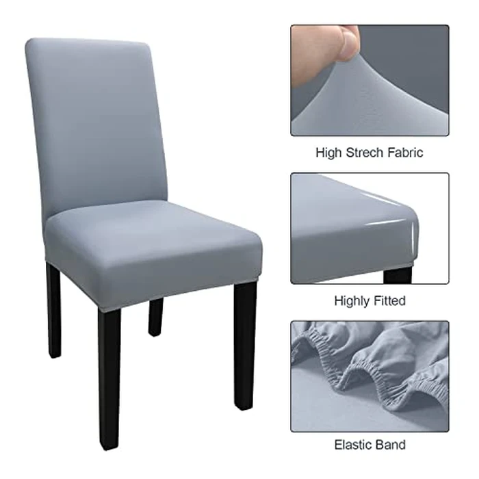 Keyroal Dining Room Chair Covers Set of 8, Stretch Solid Color Parsons Chair Slipcovers Spandex Removable Washable Kitchen Chair Protector Cover for Dining Room, Hotel, Ceremony(Light Grey) by Keyroal - Image 4