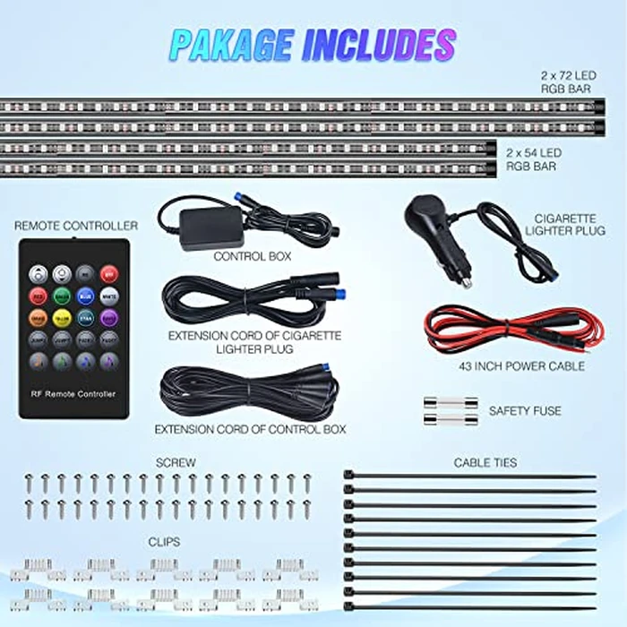 Nilight 4Pcs Car Underglow Neon Accent Strip Lights 252 LEDs RGB 8 Color Sound Active Function Music Mode with Wireless Remote Control Underbody Light Strips for Cars Van SUV Truck by Nilight - Image 2