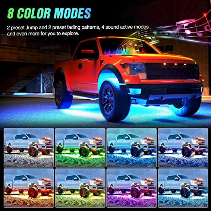 Nilight 4Pcs Car Underglow Neon Accent Strip Lights 252 LEDs RGB 8 Color Sound Active Function Music Mode with Wireless Remote Control Underbody Light Strips for Cars Van SUV Truck by Nilight - Image 5