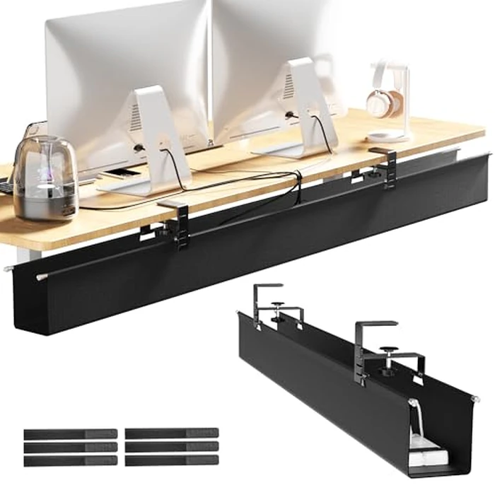 [Upgraded] Large Under Desk Cable Management Tray, Cinati Cable Management Under Desk No Drill, 49.2" Fabric Cord Hider for Wire Organizer, Cord Organizer for Office, Home - Supports Up to 30lbs Black by Cinati - Used - Very Good condition - US$40.79