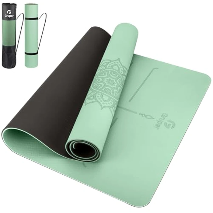 Yoga Mat Non Slip TPE Thick Yoga Mat with Alignment Mark, Large Size 72"L x 32"W x 0.32"Th or 0.24"Th, Anti-Tear Exercise & Fitness Mat for Yoga, Pilates & Floor Workouts (Green Black, Thickness-8mm) by Gruper - Image 1