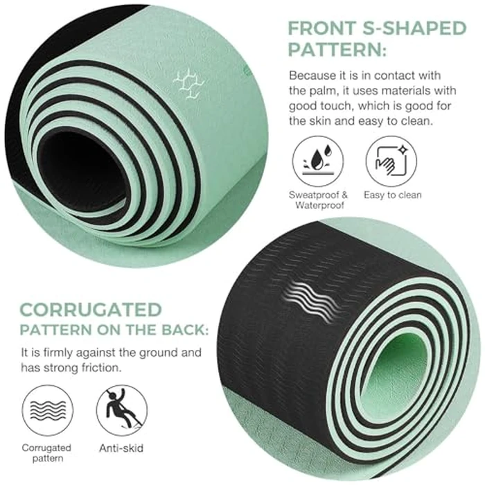 Yoga Mat Non Slip TPE Thick Yoga Mat with Alignment Mark, Large Size 72"L x 32"W x 0.32"Th or 0.24"Th, Anti-Tear Exercise & Fitness Mat for Yoga, Pilates & Floor Workouts (Green Black, Thickness-8mm) by Gruper - Image 4