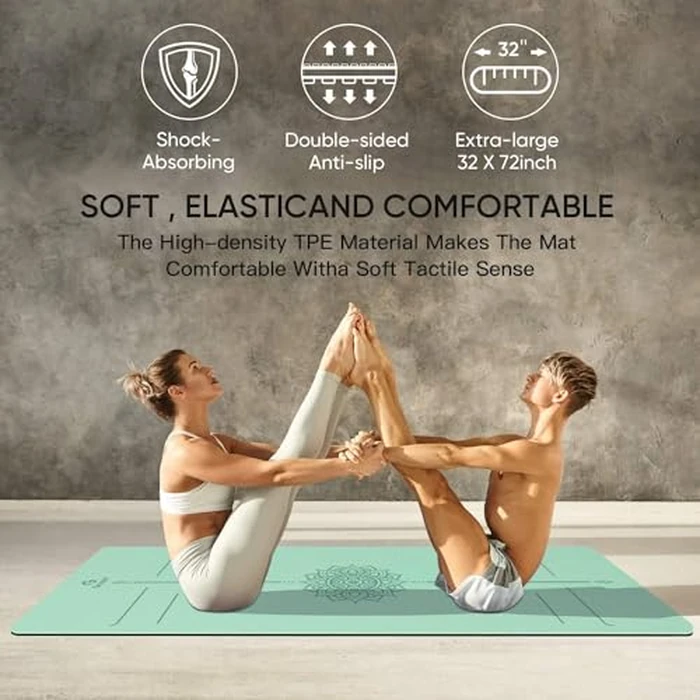 Yoga Mat Non Slip TPE Thick Yoga Mat with Alignment Mark, Large Size 72"L x 32"W x 0.32"Th or 0.24"Th, Anti-Tear Exercise & Fitness Mat for Yoga, Pilates & Floor Workouts (Green Black, Thickness-8mm) by Gruper - Image 7