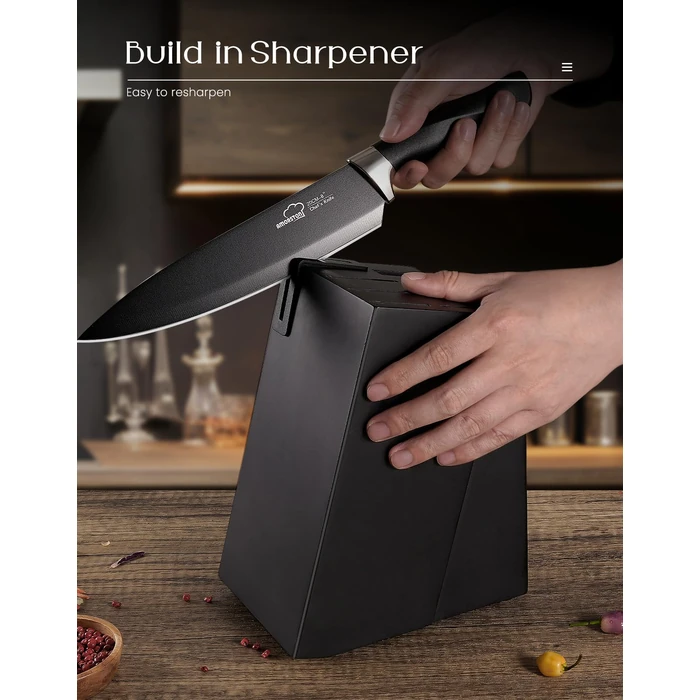 Amorston Knife Set, 15 Pieces Kitchen Knives Set with Block and Built in Sharpener, Dishwasher Safe Knife Block Set, German Stainless Steel Knife Block Set for Home Kitchen Gifts, Black by Amorston - Image 5