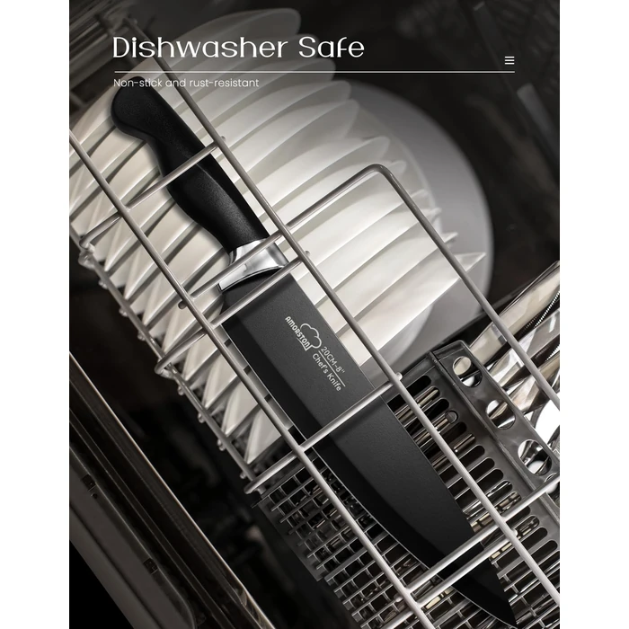 Amorston Knife Set, 15 Pieces Kitchen Knives Set with Block and Built in Sharpener, Dishwasher Safe Knife Block Set, German Stainless Steel Knife Block Set for Home Kitchen Gifts, Black by Amorston - Image 7