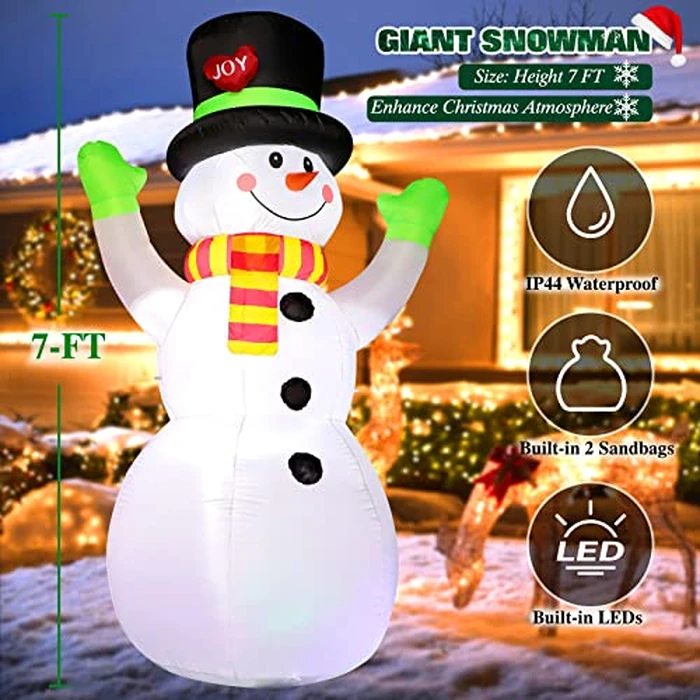 FunFanso 7 FT Christmas Inflatables Snowman Outdoor Decorations, Giant Blow up Snow Man Yard Decor Built-in Bright LED Light Wear Magic Hat, Weatherproof Holiday for Garden Patio Lawn Party Xmas Gifts by FunFanso - Image 4