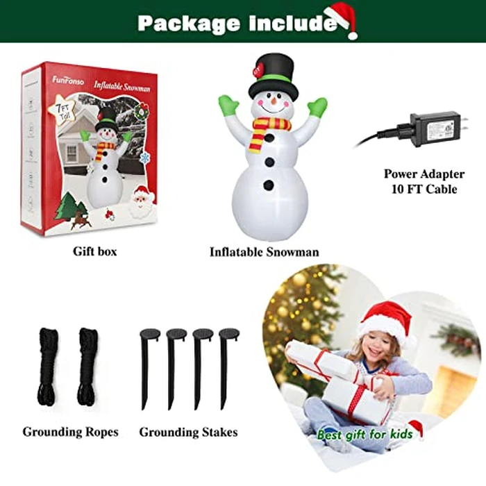 FunFanso 7 FT Christmas Inflatables Snowman Outdoor Decorations, Giant Blow up Snow Man Yard Decor Built-in Bright LED Light Wear Magic Hat, Weatherproof Holiday for Garden Patio Lawn Party Xmas Gifts by FunFanso - Image 7