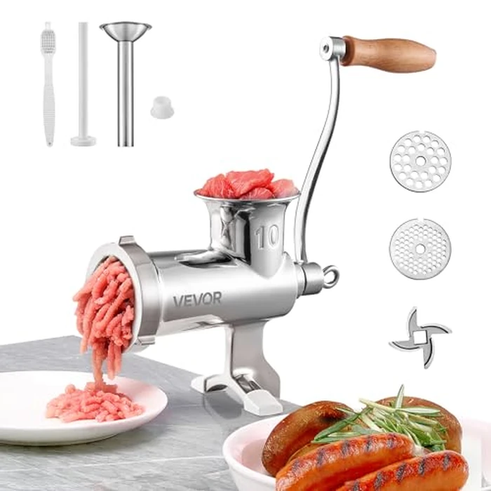 VEVOR Meat Grinders, All Parts Stainless Steel, Hand Operated Meat Grinding Machine with Tabletop Clamp, 2 Grinding Plates & Sausage Stuffer, Ideal for Home Kitchen Restaurant Butcher’s Shop by VEVOR - Image 1