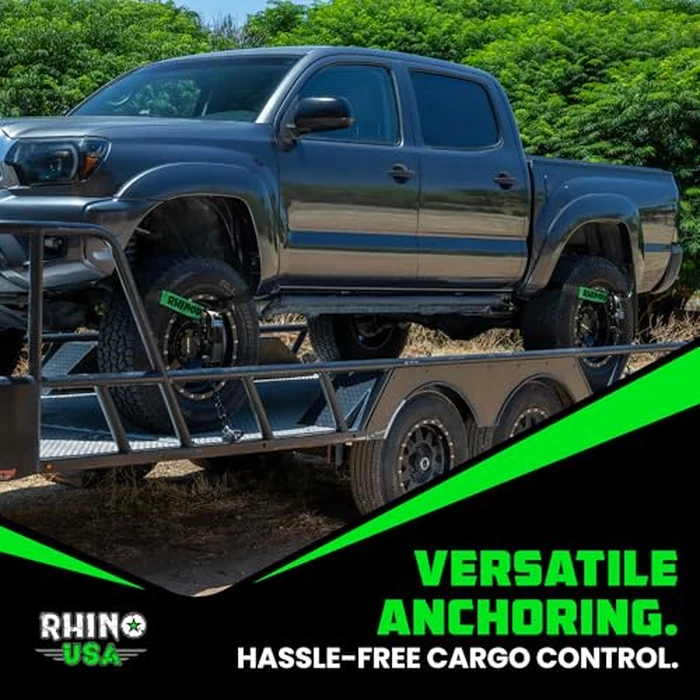 Rhino USA Car Tie Down Straps with J Hooks - 4 Pack 2" x8' - 10,000lbs Break Strength - Heavy Duty T-Handle Car Hauler Tire Lasso Wheel Straps for Trailers, UTV & Powersports - Black by Rhino USA - Image 7