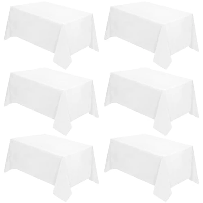 Fixwal 90x156 White Table Cloth Rectangle, 6 Pack Table Cloth for 8 Ft Rectangle Tables, Polyester Fabric Washable Table Cover by Fixwal - Image 1