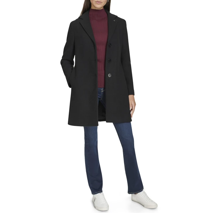 Calvin Klein Women's Classic Faux Wool Overcoat - Long Button Front Winter Jacket, Black, S by Calvin Klein - Image 1