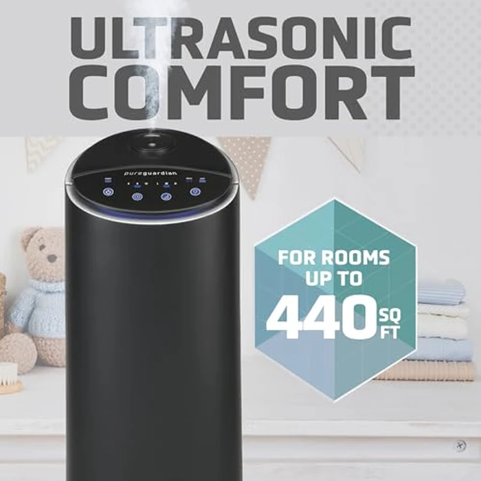 PureGuardian H3200BAR Ultrasonic Cool Mist Humidifier for Bedrooms, Babies Nursery, Quiet, Filter-Free, 7.5L Output Up to 90 Hour Run Time, 1.5 Gallon Silver Clean Treated Tank, Pure Guardian Tower by PureGuardian - Image 4