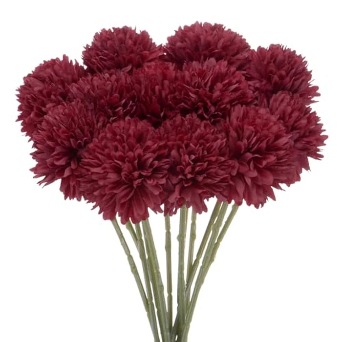 M METERXITY 12-Pack Artificial Chrysanthemum Ball Flowers, 11 Inch Faux Chrysanthemum Silk Bouquets Real Touch Faux Flowers for Home/Wedding/Christmas/Party[Wine Red] by M METERXITY - Used - Very Good condition