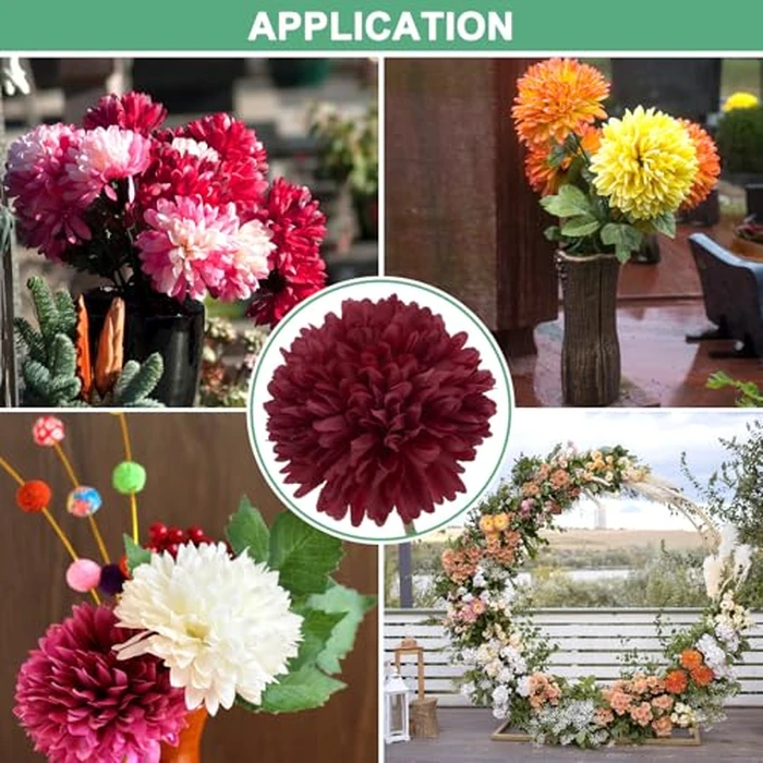 M METERXITY 12-Pack Artificial Chrysanthemum Ball Flowers, 11 Inch Faux Chrysanthemum Silk Bouquets Real Touch Faux Flowers for Home/Wedding/Christmas/Party[Wine Red] by M METERXITY - Image 5