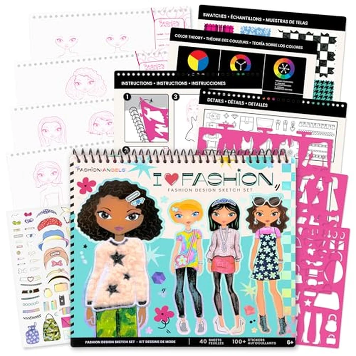 Fashion Angels I Love Fashion Sketch Portfolio, Includes Sketch Pad with Stencils & Stickers, Fashion Design Sketch Book for Girls, Ideal Drawing Kit for Kids by Fashion Angels - Image 1