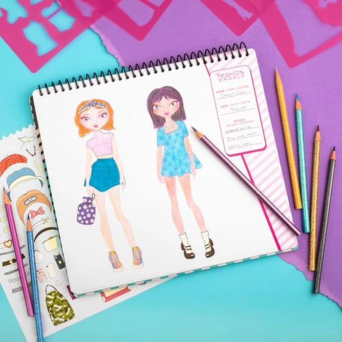Fashion Angels I Love Fashion Sketch Portfolio, Includes Sketch Pad with Stencils & Stickers, Fashion Design Sketch Book for Girls, Ideal Drawing Kit for Kids by Fashion Angels - Image 4