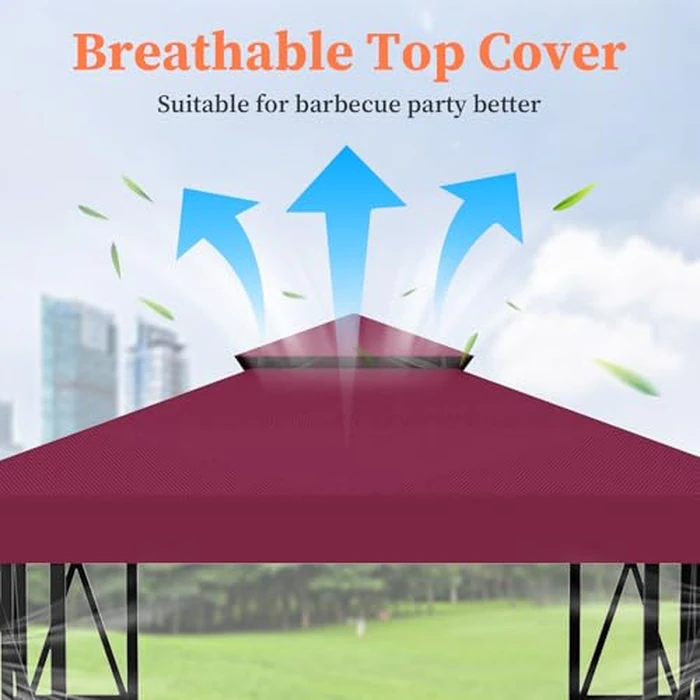 Gazebo Canopy Replacement 118"x118" Outdoor Canopy Shelter for Smaller 10x10ft Top Double Tiered Canopy Cover, WineRed by ERFEI - Image 3