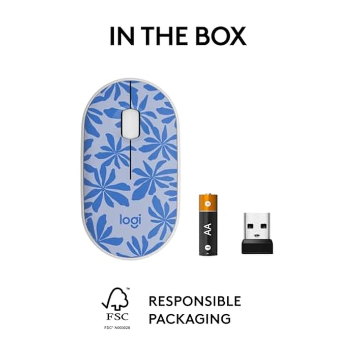 Logitech M340 Wireless Mouse with Limited Edition Prints, USB Receiver and Silent Clicks, Portable Wireless Mouse for Laptop, PC, Windows, Chrome, Surface - Blue Floral by Logitech - Image 9