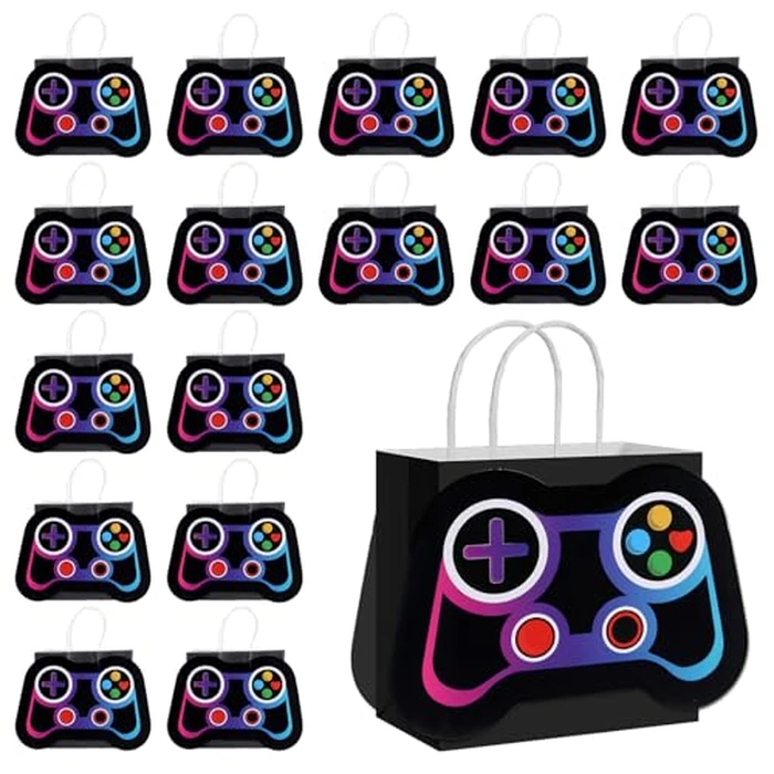 Epakh 16 Pcs Video Game Party Favor Bags Game Controllers Paper Reusable Gamer Goodie Treat Gift Bags with Handles for Baby Shower Video Gaming Theme Party Christmas Birthday Supplies(Black) by Epakh - Used - Very Good condition