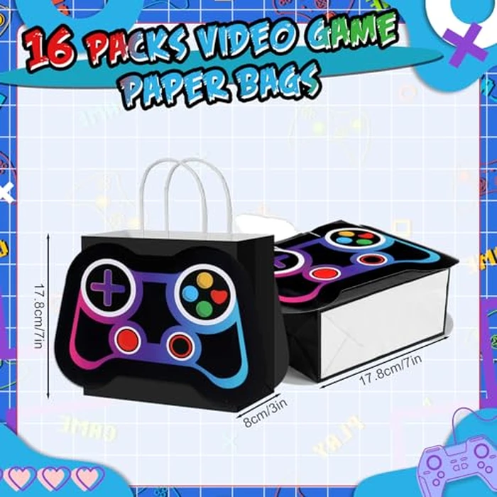 Epakh 16 Pcs Video Game Party Favor Bags Game Controllers Paper Reusable Gamer Goodie Treat Gift Bags with Handles for Baby Shower Video Gaming Theme Party Christmas Birthday Supplies(Black) by Epakh - Image 3
