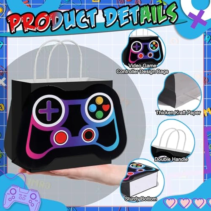 Epakh 16 Pcs Video Game Party Favor Bags Game Controllers Paper Reusable Gamer Goodie Treat Gift Bags with Handles for Baby Shower Video Gaming Theme Party Christmas Birthday Supplies(Black) by Epakh - Image 4