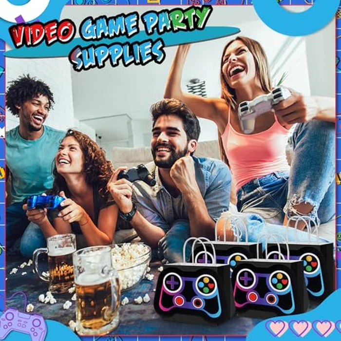 Epakh 16 Pcs Video Game Party Favor Bags Game Controllers Paper Reusable Gamer Goodie Treat Gift Bags with Handles for Baby Shower Video Gaming Theme Party Christmas Birthday Supplies(Black) by Epakh - Image 6