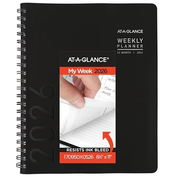 AT-A-GLANCE 2026 Appointment Book Planner, Weekly & Monthly, 8.25" x 11", Large, Half-Hourly, Contemporary, Black (70950X0526) by AT-A-GLANCE - Used - Very Good condition