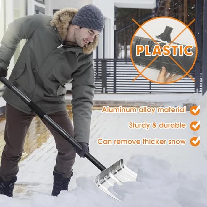 Snow Shovel for Driveway, 53/66 inches Aluminum Snow Pusher Shovel Heavy Duty Metal Snow Shovels for Car Home Garage Garden by FactionGarden - Image 3