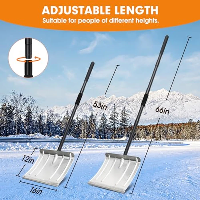 Snow Shovel for Driveway, 53/66 inches Aluminum Snow Pusher Shovel Heavy Duty Metal Snow Shovels for Car Home Garage Garden by FactionGarden - Image 6