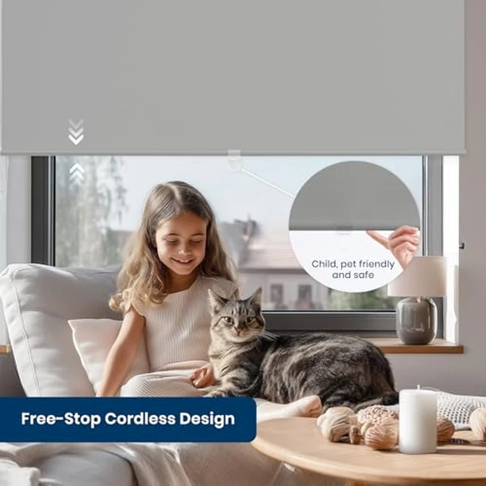 Dephora Blackout Cordless Roller Shades Blinds for Windows,Free-Stop Window Shades Pull Down,Blackout Blinds for Indoor Windows,Home,Office,Thermal Insulated Fabric, UV Protection,Grey,41" W x 72" H by Dephora - Image 3