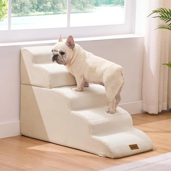 ZOMISIA Dog Stairs for High Beds - Pet Stairs Ramp for Couch, 35D Foam Dog Steps for Small to Large Pets, with Non-Slip Bottom Beige, 5 Steps by ZOMISIA - Image 2