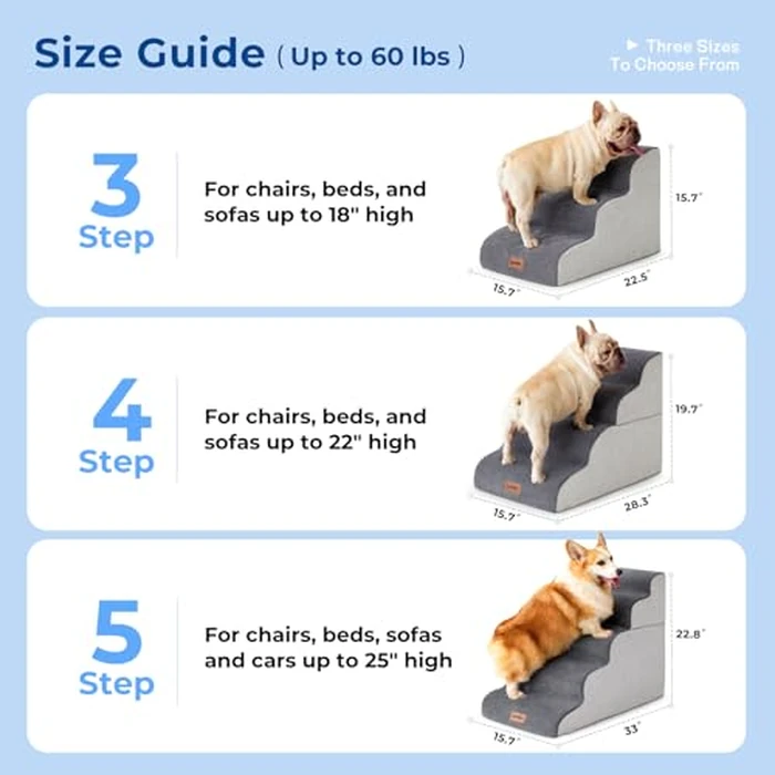 ZOMISIA Dog Stairs for High Beds - Pet Stairs Ramp for Couch, 35D Foam Dog Steps for Small to Large Pets, with Non-Slip Bottom Beige, 5 Steps by ZOMISIA - Image 4