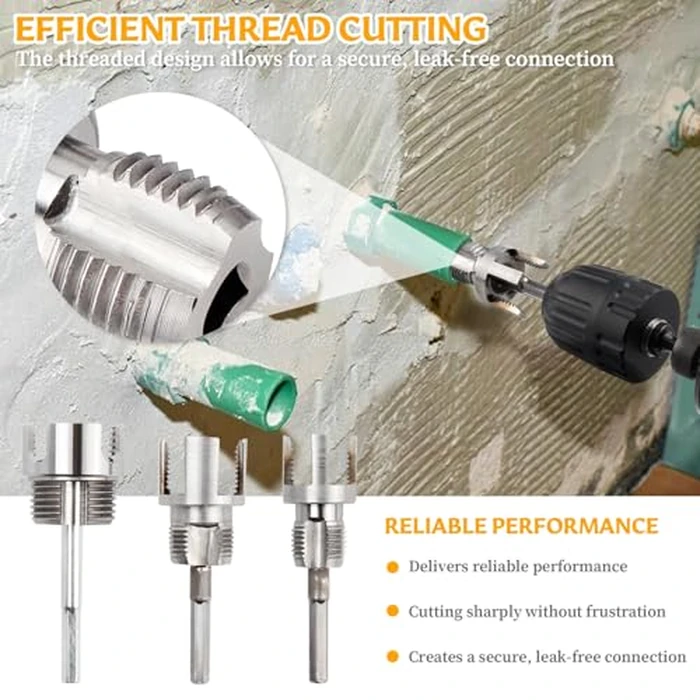 3Pcs Integrated Internal & External Pipe Threading Tool, Bestgle Dual-Function Pipe Thread Cutting Tool for 1/2" & 3/4"& 1" PVC/Plastic Pipes, Electric Drill Compatible Pipe Threader Kit by Bestgle - Image 7