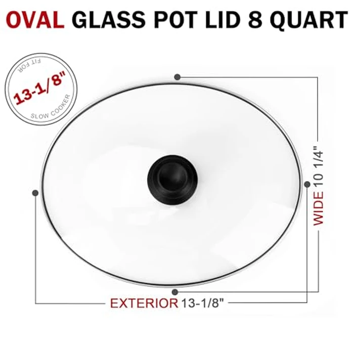 Oval 8 Quart Slow Cooker Glass Lid Fit for Crock Pot 8 Q Slow Cooker and Fit for Hamilton Beach 8q Glass Pot Lid, Slow Cooker Pot Lid Replacement Part, 1 Pack by Dairrr Fuuu - Image 2