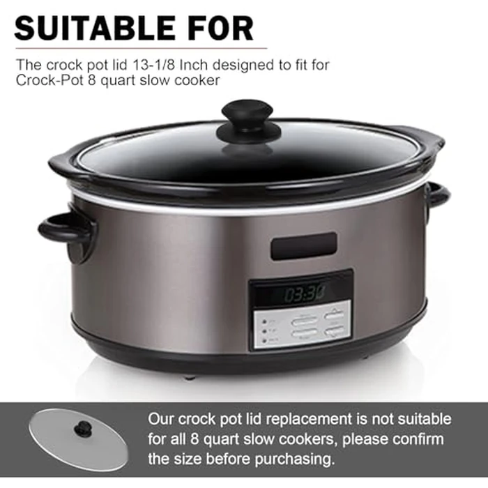 Oval 8 Quart Slow Cooker Glass Lid Fit for Crock Pot 8 Q Slow Cooker and Fit for Hamilton Beach 8q Glass Pot Lid, Slow Cooker Pot Lid Replacement Part, 1 Pack by Dairrr Fuuu - Image 3