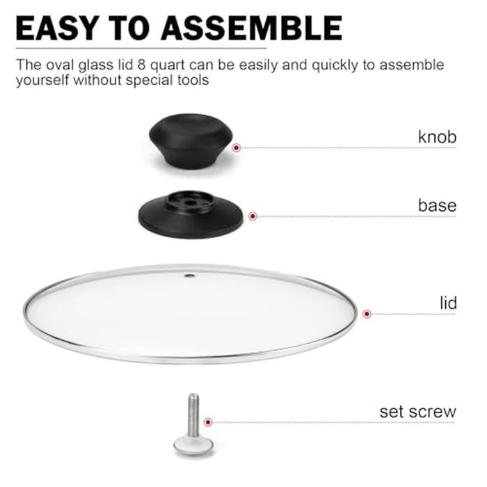 Oval 8 Quart Slow Cooker Glass Lid Fit for Crock Pot 8 Q Slow Cooker and Fit for Hamilton Beach 8q Glass Pot Lid, Slow Cooker Pot Lid Replacement Part, 1 Pack by Dairrr Fuuu - Image 5
