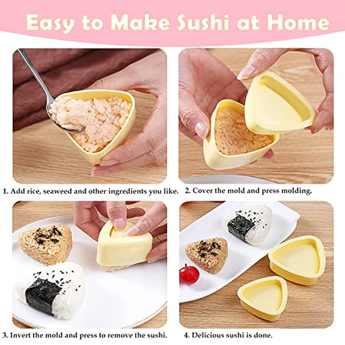 7 Pack Onigiri Rice Mold, Musubi Maker Kit, Non-Stick Spam Press, Ball Shaker, Sushi Roller Mat Tool for Kids Bento Lunch and Home DIY (7pc Pink Musubi Mold) by Zuaklpton - Image 4