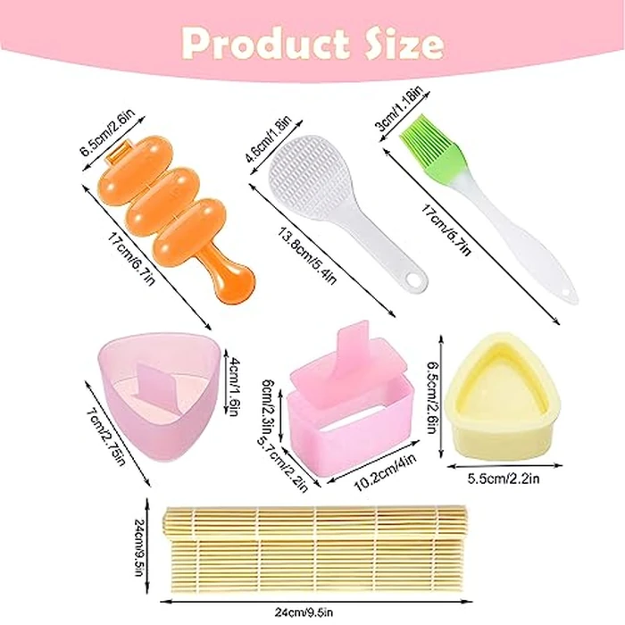 7 Pack Onigiri Rice Mold, Musubi Maker Kit, Non-Stick Spam Press, Ball Shaker, Sushi Roller Mat Tool for Kids Bento Lunch and Home DIY (7pc Pink Musubi Mold) by Zuaklpton - Image 7
