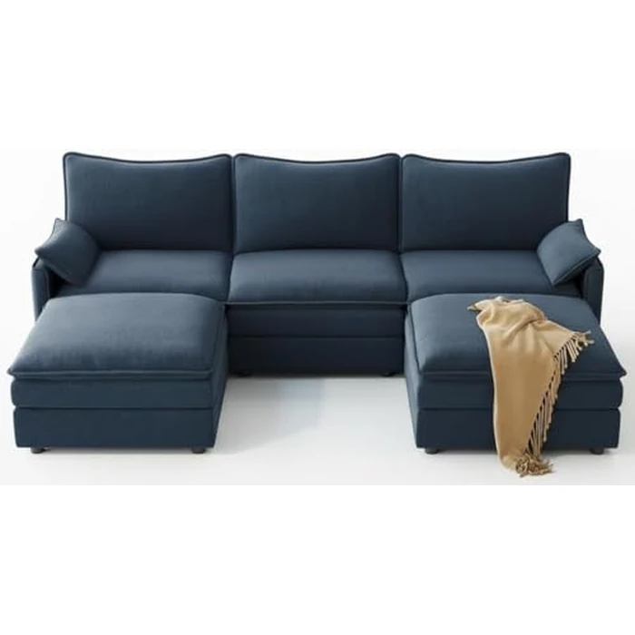 Vesgantti 108" U Shaped Sectional Couch, Comfy Cloud Modular Sectional Sofa with 2 Ottoman Deep Seat Chenille Modern Cloud Sofa, Modular Sofas for Living Room, Bedroom and Apartment, Blue by Vesgantti - Used - Like New condition
