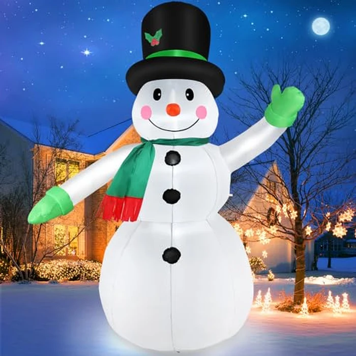 7 FT Christmas Inflatables Snowman Outdoor Yard Decorations, Christmas Blow up Snow Man with LED Lights & Black Hat, Winter Outside Decor for Holiday Party Patio Garden Lawn, Xmas New Year Kids Gifts by Thanger - Image 1