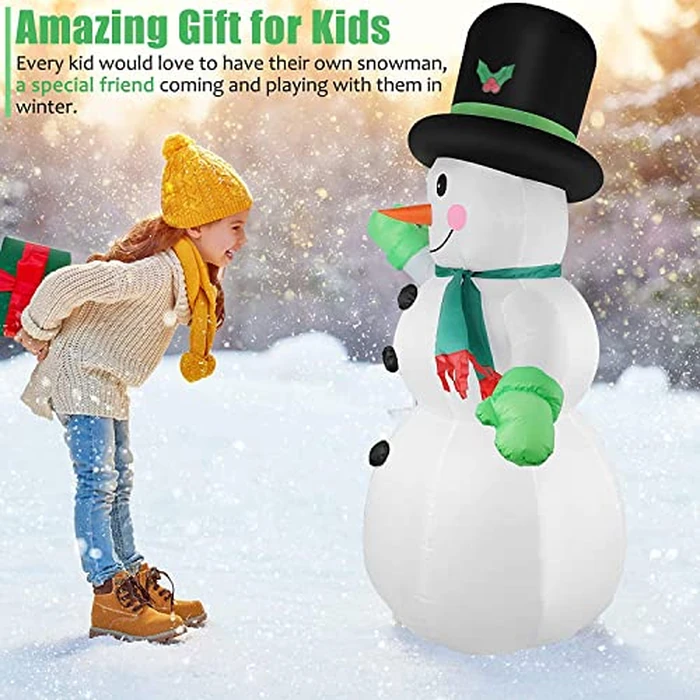 7 FT Christmas Inflatables Snowman Outdoor Yard Decorations, Christmas Blow up Snow Man with LED Lights & Black Hat, Winter Outside Decor for Holiday Party Patio Garden Lawn, Xmas New Year Kids Gifts by Thanger - Image 2