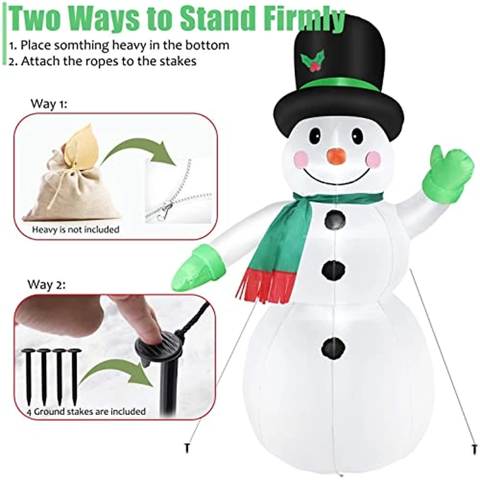 7 FT Christmas Inflatables Snowman Outdoor Yard Decorations, Christmas Blow up Snow Man with LED Lights & Black Hat, Winter Outside Decor for Holiday Party Patio Garden Lawn, Xmas New Year Kids Gifts by Thanger - Image 5
