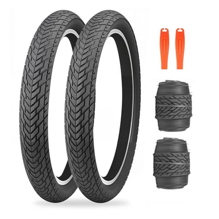 ZUKKA 20 x 2.35 Bike Tire 1/2 Pack 20 inch x 2.35 BMX Bike Tire Folding Replacement Tire for MTB Mountain Bike, BMX Bicycle Commuter Bike (Black, 2 Tires+2 Levers) by ZUKKA - Image 1