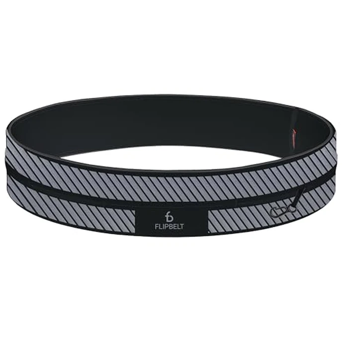 FlipBelt Classic Running Belt for Phone and Small Accessories, Exercise Waist Pouch for Women and Men, L, Reflective Black by FlipBelt - Used - Like New condition