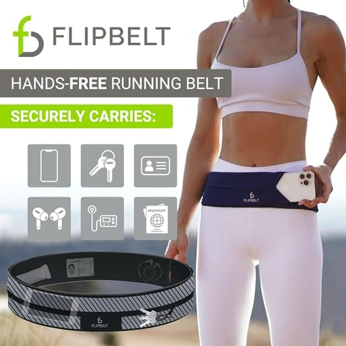 FlipBelt Classic Running Belt for Phone and Small Accessories, Exercise Waist Pouch for Women and Men, L, Reflective Black by FlipBelt - Image 2