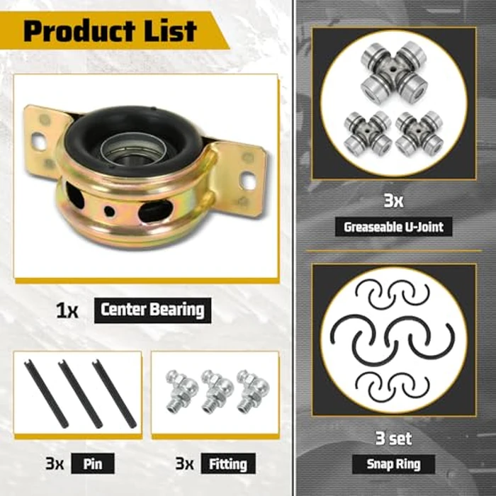 Front Rear Propeller Shaft Bearing Carrier and U-Joint Kit for Polaris Ranger RZR 570 900 1000 Crew XP 2014-2023, Replaces 3514806, 3514900, 3515075, 2202015, 3235616, 3260104 by Xxamz - Image 4