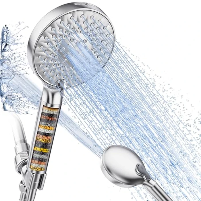 Filtered Shower Head with Handheld, High Pressure 9 Spray Mode Chrome Showerhead with Filters,Detachable Shower Head,Water Softener Filters Beads for Hard Water -Remove Chlorine by SR SUN RISE - Used - Acceptable condition - CA$21.83