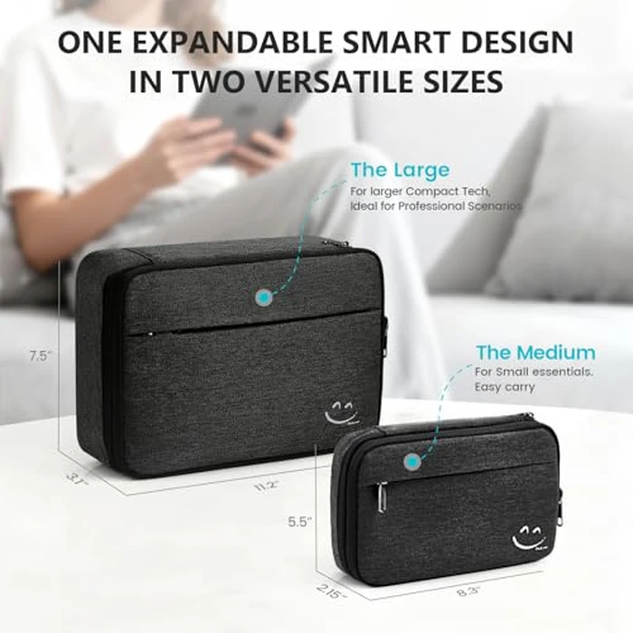 Travelkin Large Cord Organizer Travel, Electronic Organizer Travel Case, Expandable Cable Organizer Bag For Cords, Chargers Phone, Usbs, Tablet (Up to 10"), SD Card (Black) by TRAVELKIN more than travel - Image 2